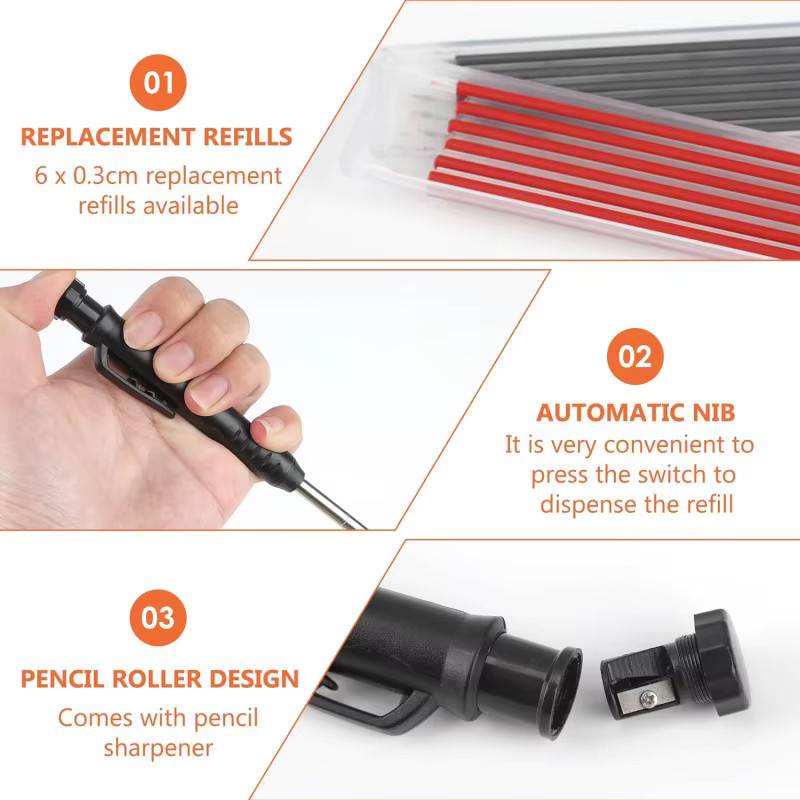 BUNKI Zimmermannsbleistift-Set mit Chisel-Spitze in Rot, professioneller Graphit-Marker für technische Anwendungen - Bild 3