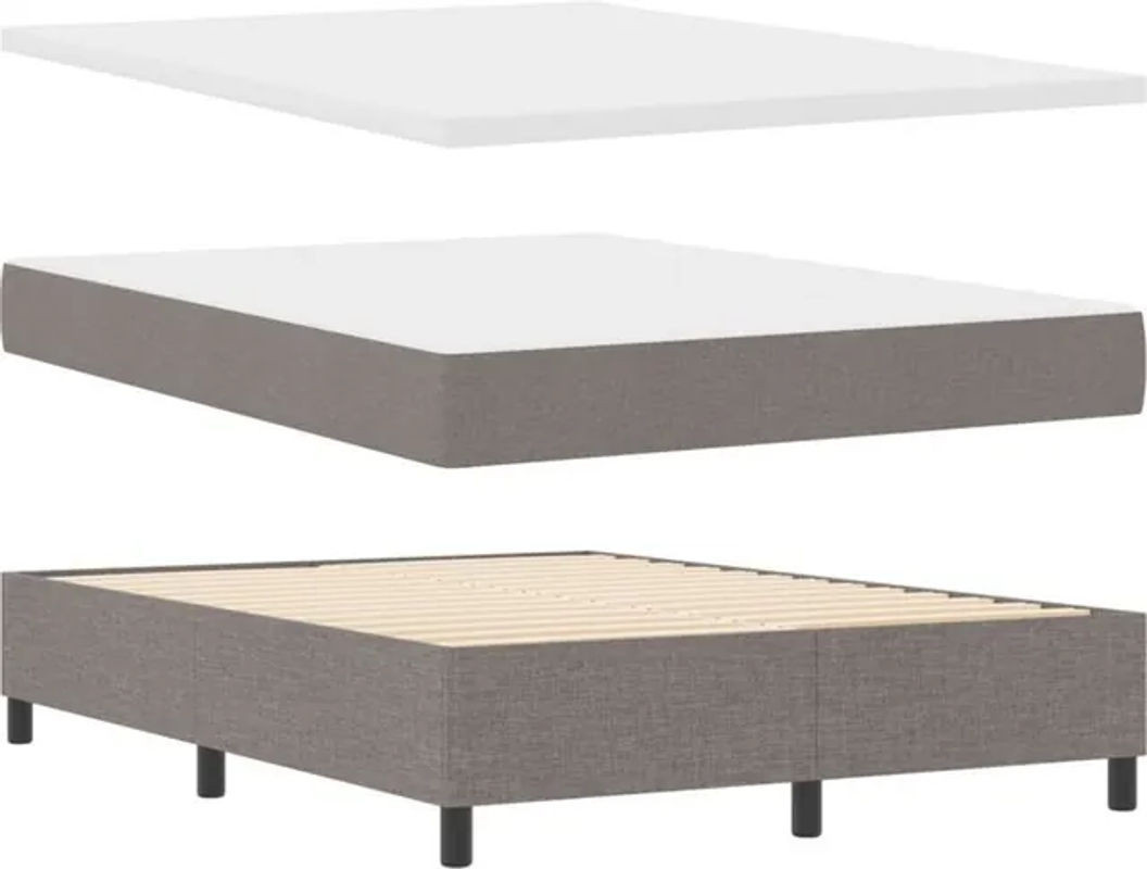 vidaXL Boxspringbett mit Matratze und Bank in Taupe meliert aus Stoff und Holzwerkstoff, B/T/H: 140 x 190 cm - Bild 1