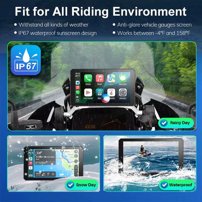 IYING Motorrad Navi mit 7 Zoll Display, Wireless CarPlay und Android Auto, Wasserdicht IP67, Bluetooth GPS Navigation mit IPS Touchscreen, Schwarz - Bild 7