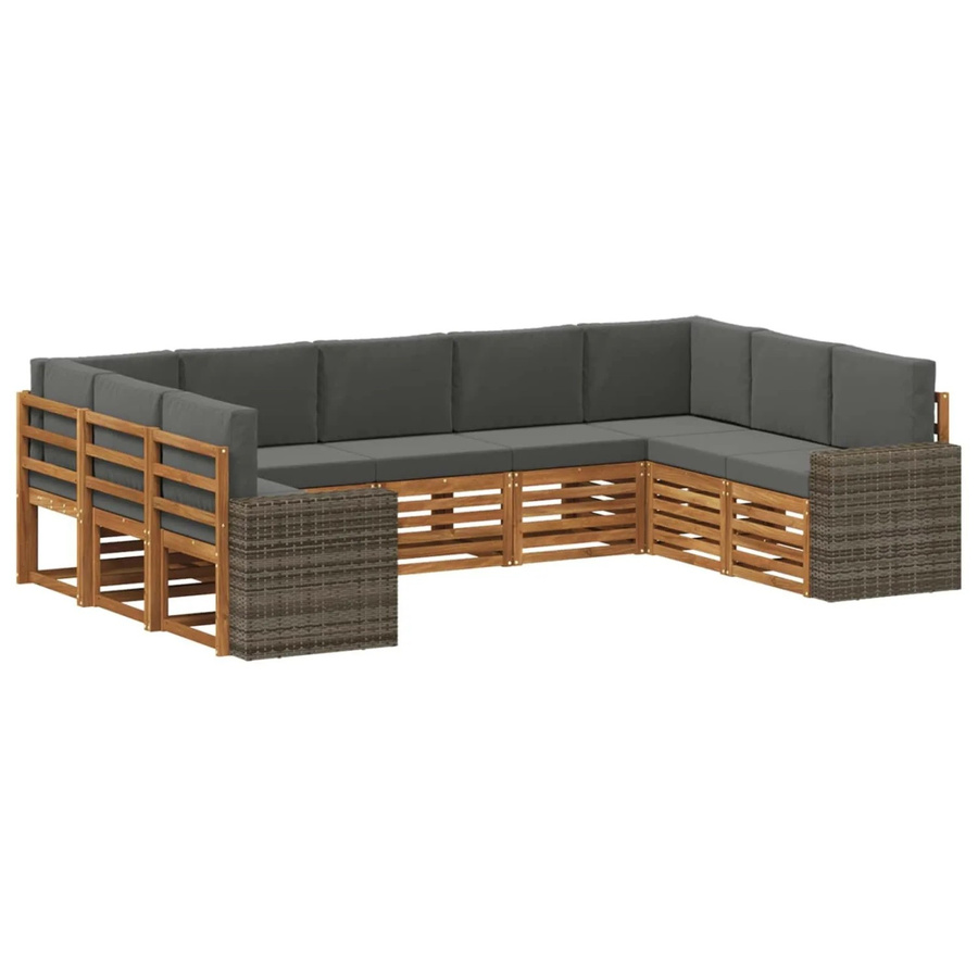 vidaXL Ecksofa Set in L-Form aus Akazienholz und Anthrazit Polyester mit 9 Kissen - Bild 2