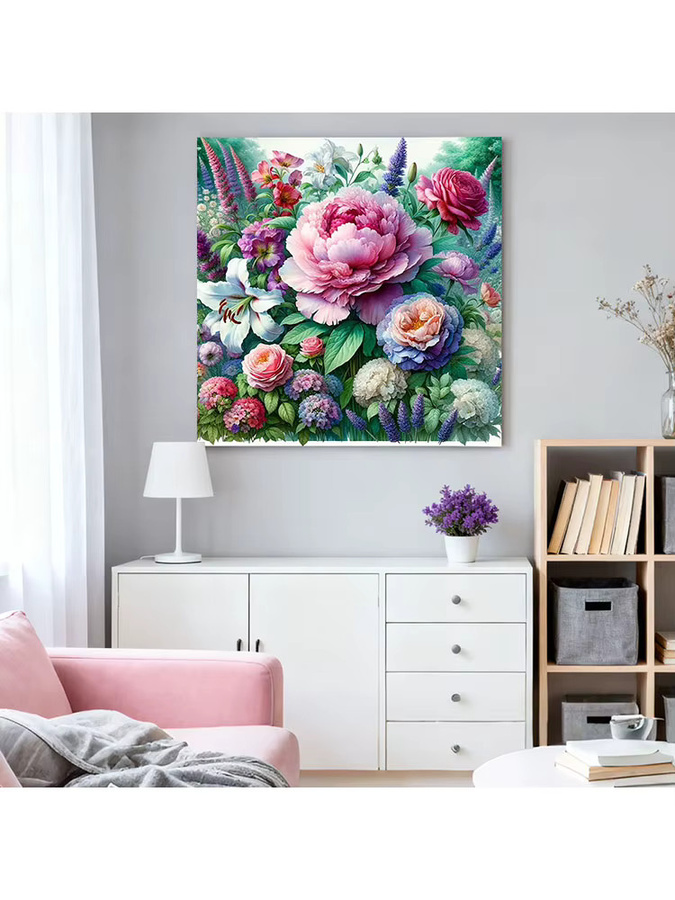 HUACAN Diamond Painting Set Pfingstrosen und Schmetterlinge mit runden Steinen in Mehrfarbig - Bild 3