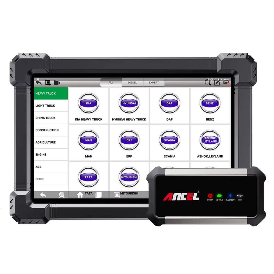 Ancel X7 HD Diesel Schwerlast-LKW-Diagnosegerät mit bidirektionaler ECU-Kodierung und Ölrückstellung in Schwarz - Bild 6