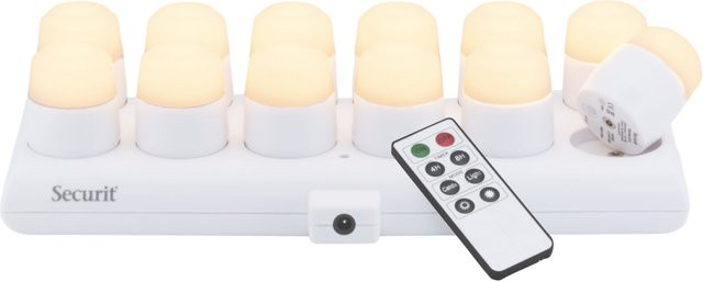 Securit Set mit 12 LED-Kerzen Amsterdam, Weiß, inklusive Fernbedienung und magnetischer Ladestation, B/T/H: 30,0 x 13,5 x 7,5 cm - Bild 1