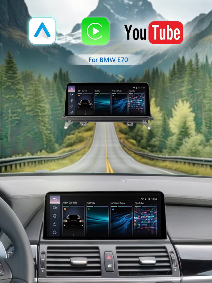 BONROAD Wireless CarPlay und Android Auto Autoradio Monitor mit YouTube und Airplay, 10,25 Zoll Touchscreen mit GPS Navigation für BMW X5 X6 E70 E71 CCC CIC System, Schwarz - Bild 5