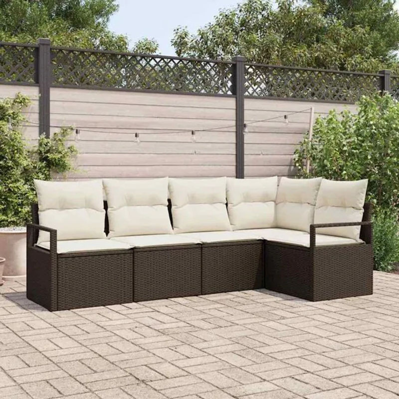 Vidaxl 5-teiliges Garten Sofa Set aus Polyrattan in Braun mit Kissen im modernen Design - Bild 1