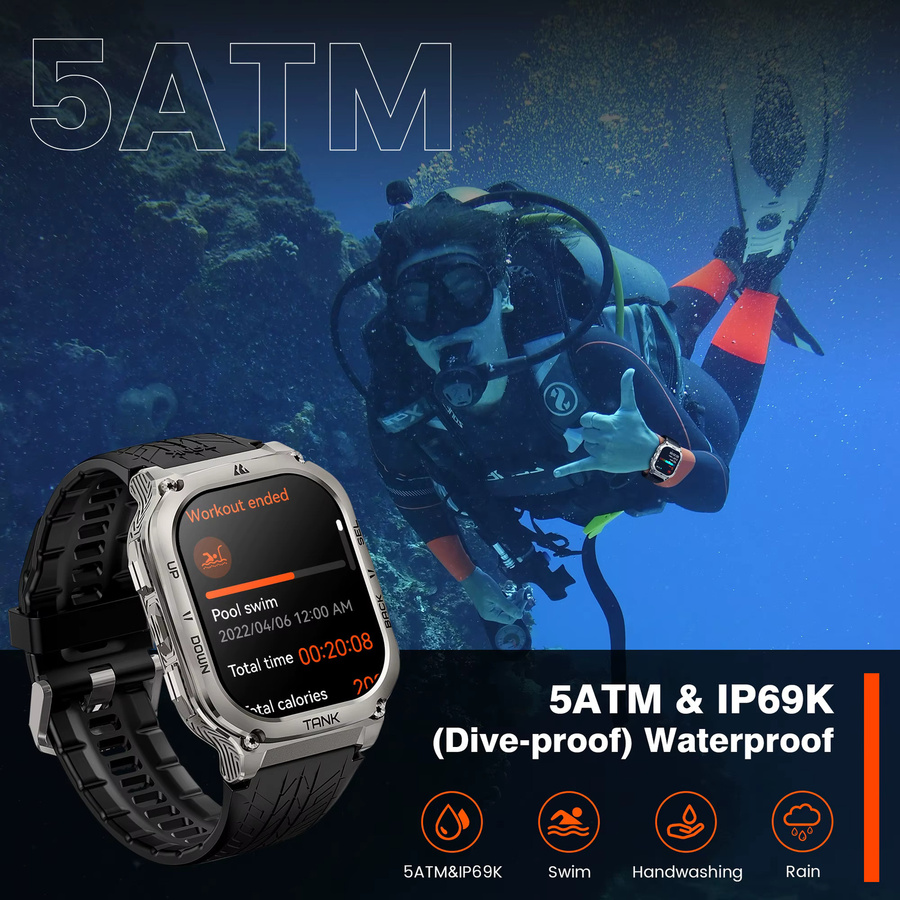 KOSPET TANK M3 Smartwatch mit AMOLED Display und Bluetooth in Schwarz - Bild 3