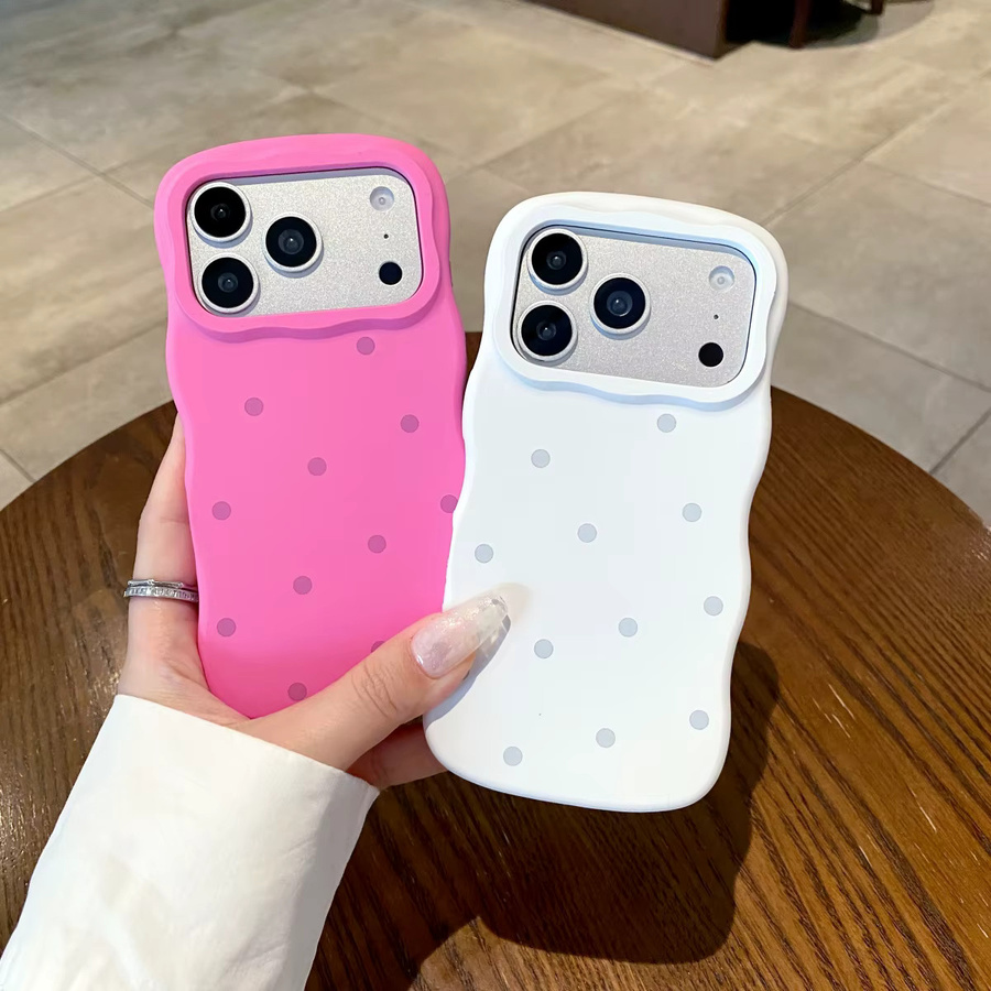 INS Lovely Wave Arc Frame Handyhülle aus Flüssigsilikon mit Polka Dot Design für iPhone 17 und iPhone 16 Pro Max in Pink - Bild 2