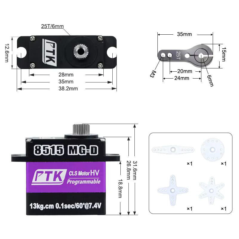 PTK 8515 MG-D Mikroservo, Digital HV Servo, Vollmetall, RC-Modellflugzeug - Bild 3