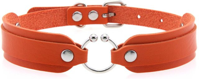 DIEZI Choker-Halskette PU-Leder, kreisförmiger Anhänger, Unisex, rot - Bild 1