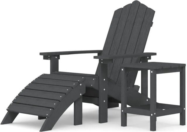 Furnicato Adirondack Gartenstuhl Set mit Hocker und Tisch aus HDPE in Anthrazit - Bild 1