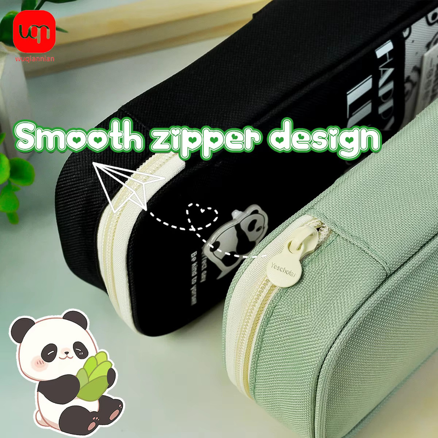 WQN-1PC Minimalistisches Panda-Federmäppchen aus Leinen in Grün mit großem Fassungsvermögen für Schule und Büro - Bild 5