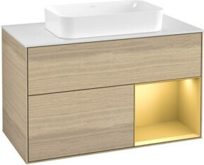 V&B Waschtischunterschrank Finion mit Wandbeleuchtung in Oak Veneer, Braun, Breite: 100 cm, Tiefe: 60,3 cm - Bild 1