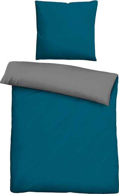 BIBERNA Wende-Bettwäsche aus 100% Baumwolle in Blau und Grau mit Reißverschluss, atmungsaktiv, B/H: 80 x 80 cm - Bild 1