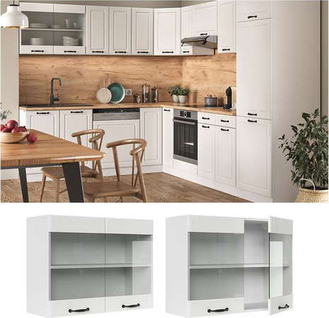 Vicco R-Line Hängeglasschrank in Weiß mit Glastüren im Landhausstil, Breite: 80 cm, Höhe: 60 cm, Tiefe: 31 cm