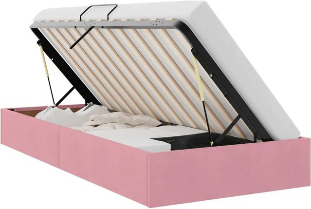 vidaXL Aufbewahrungsbett mit Kopfteil aus Samt und Metall in Rosa, B/T/H: 194 x 90 x 140 cm - Bild 1