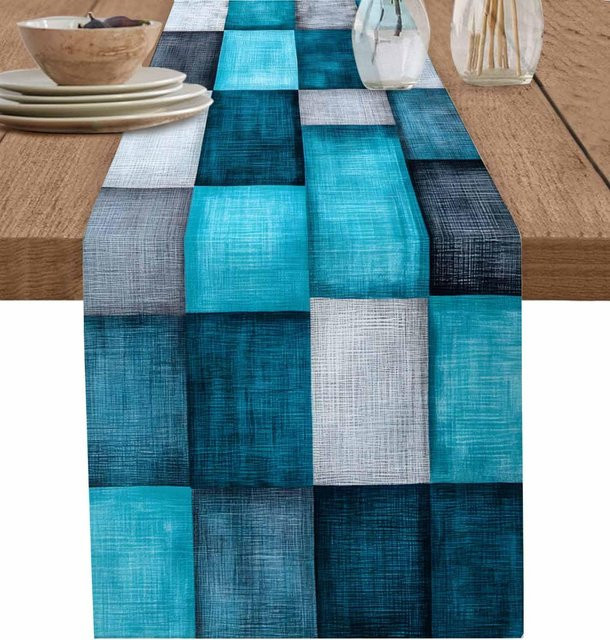 JMG Household Supplies Tischläufer aus Leinen in Blau und Grau mit abstraktem Grafikdesign, B/H: 150 x 33 cm - Bild 1