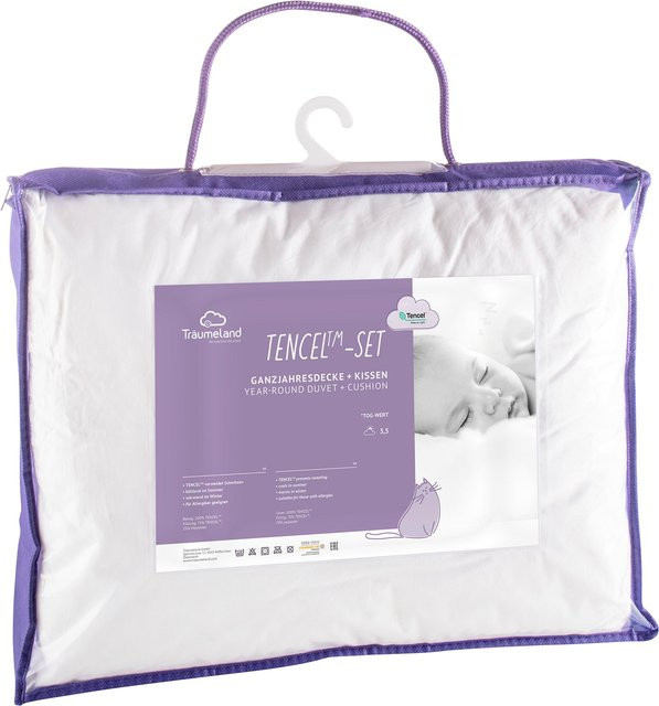 Träumeland 2-tlg. Tencel Steppbettset aus Lyocell und Polyester, Farbe: Weiß, Inhalt: 1 Einziehdecke und 1 Kissen, Maße: 100 x 135 cm und 40 x 60 cm, 3.5 TOG, ganzjährig nutzbar - Bild 1