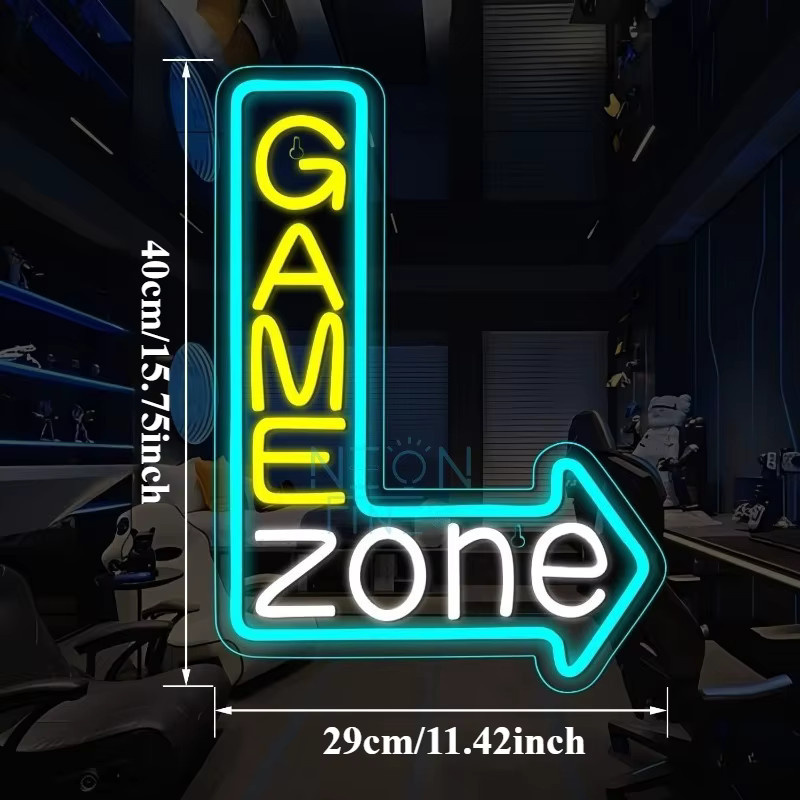 GAME ZONE Pfeil-Neonschild LED-Wanddekoration mit USB-Betrieb, dimmbar, mehrfarbig - Bild 2