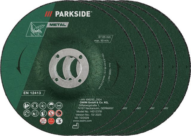 Parkside Winkelschleiferzubehör 125 mm Schruppscheiben 5-teilig zum Schleifen und Polieren - Bild 1