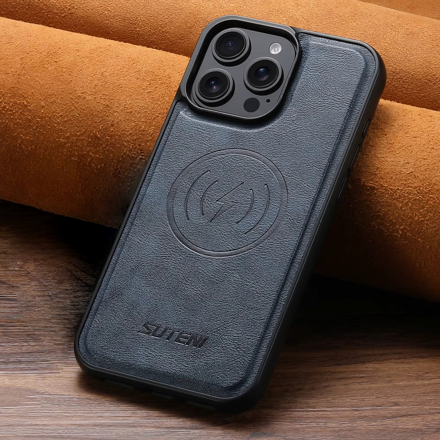 SUTENI Frosted Feel Kunstleder Magnet Wireless Charging Handyhülle für iPhone 17 Pro Max 16 Plus 15 Pro 14 13 12 in Schwarz - Bild 3