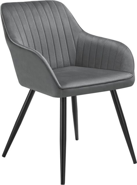 tectake Esszimmerstuhl Marilyn gepolstert in Samtoptik mit Steppmuster und Stahlbeinen B/T/H: 58 x 62 x 82 cm in Grau-Schwarz - Bild 2