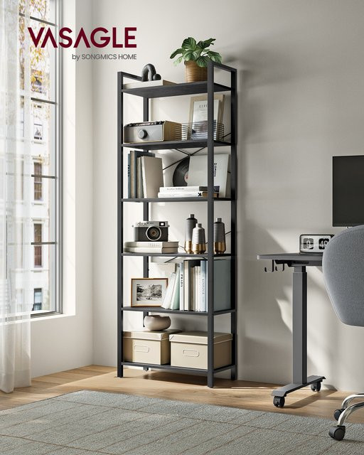 VASAGLE Bücherregal mit 6 Ebenen im Industrial Design, freistehendes Standregal mit Stahlrahmen in Schwarz Matt - Bild 1
