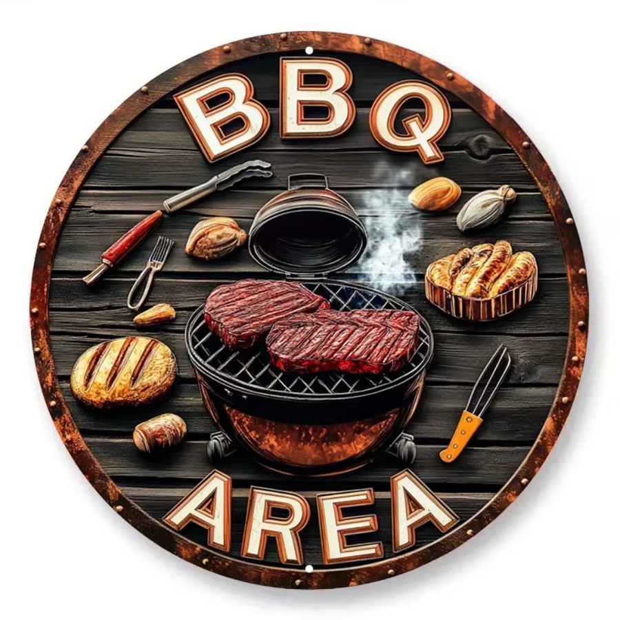 HELLOYOUNG Rundes Metallschild im Retro-Design mit Grillmotiv für Outdoor-Dekoration, Durchmesser: 20 cm, Mehrfarbig - Bild 2