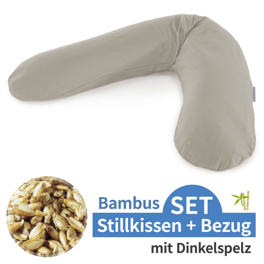 Theraline Stillkissen Das Original mit Dinkelspelz-Füllung und Bamboo-Bezug, Lehmgrau, Länge: 190 cm - Bild 1