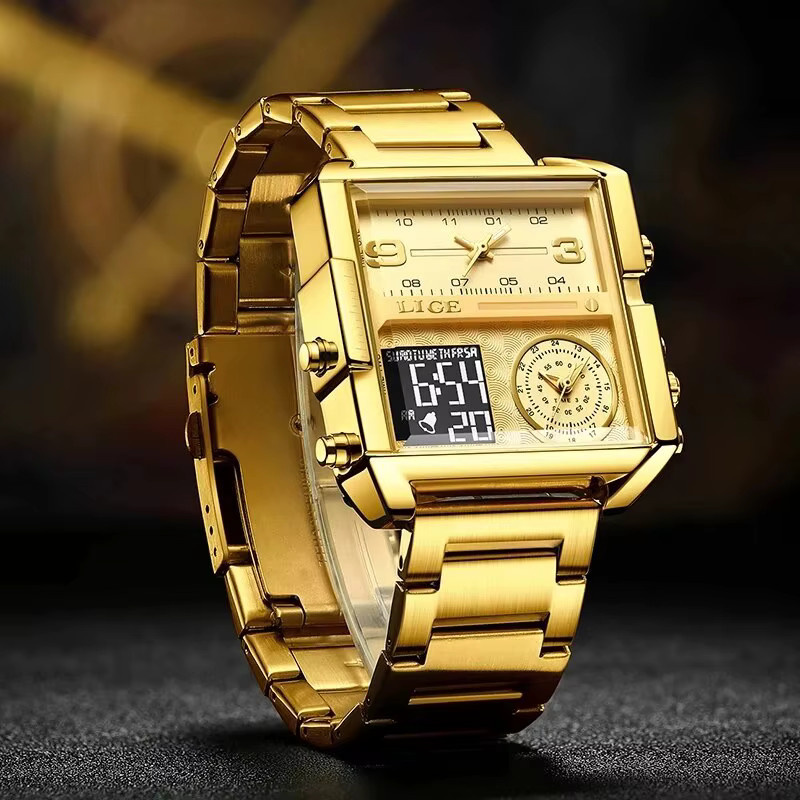 Lige Armbanduhr, Quarz, Edelstahl, Gold, Herren - Bild 2