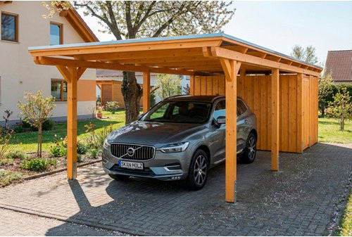 SKANHOLZ Carport Emsland aus Fichte mit Stahl-Dachplatten und integriertem Abstellraum, Farbe: Anthrazit/Braun, B/T/H: 846 x 340 x 238 cm - Bild 1