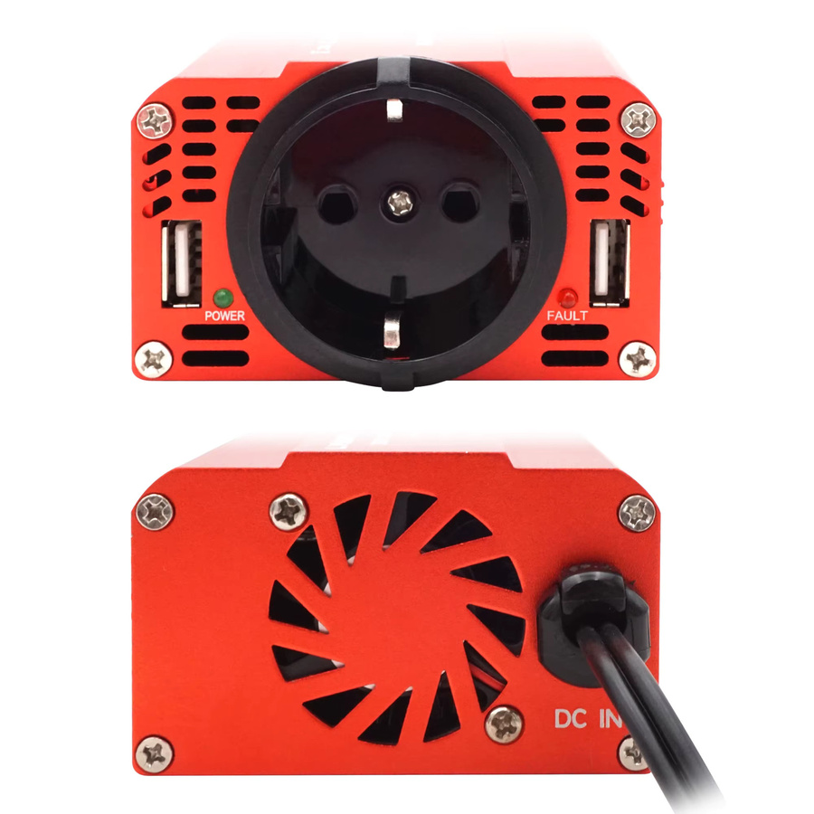 Foval Wechselrichter 12V auf 220V mit modifizierter Sinuswelle, 300W Spitzenleistung, USB-Buchse, Farbe: Rot - Bild 3
