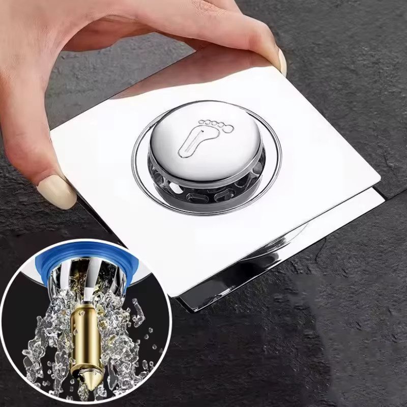 Hedahlia Quadratischer Pop-Up Bodenablauf für Dusche und Waschbecken mit Fußpedal-Design als Haarfänger für dein Badezimmer - Bild 2