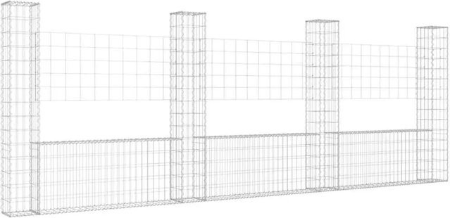 vidaXL Gabionenkorb in U-Form aus Eisen mit 4 Säulen, Farbe: Silber, B/T/H: 380 x 20 x 150 cm - Bild 1