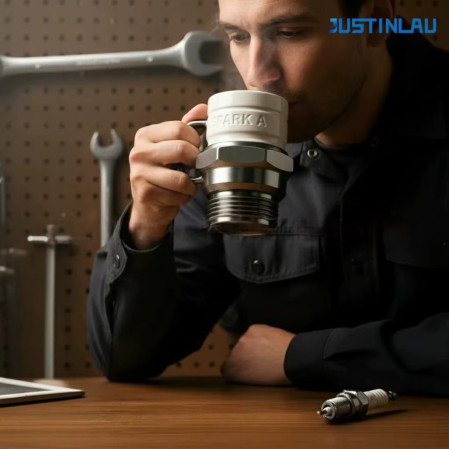 JUSTINLAU Kaffeebecher aus Edelstahl im Zündkerzen-Design, Weiß, 300 ml - Bild 5