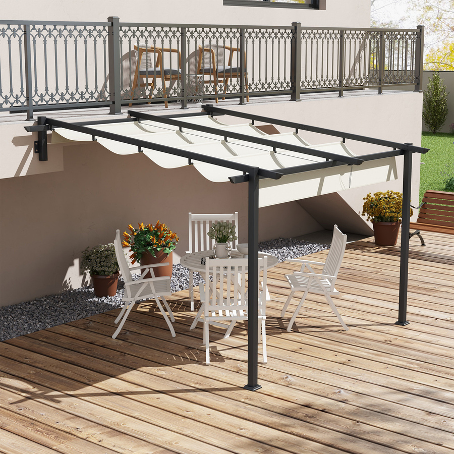 Outsunny Pergola Pavillon mit verstellbarem Dach in Beige/Weiß, B/H/L: 300 x 230 x 300 cm - Bild 2