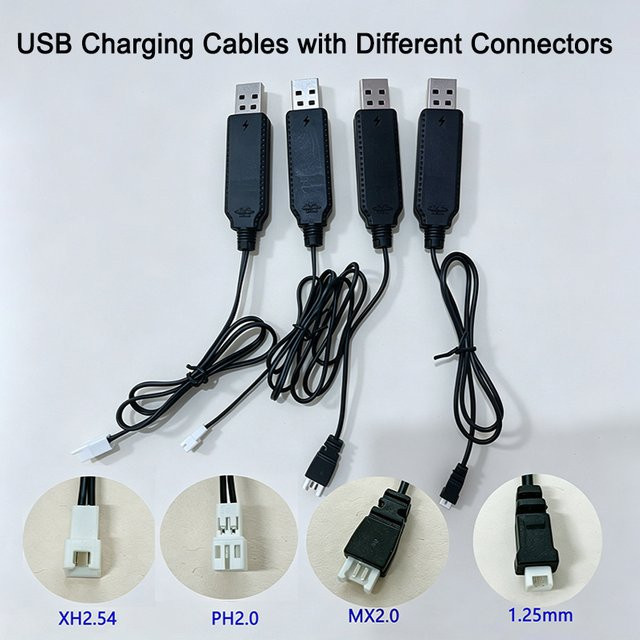 ChengHaoRan USB-C Ladekabel für elektrische Spielzeug-Lithiumbatterien 3,7V 7,4V in Schwarz mit MX2.0 XH2.54 JST SM 2P 4P Schnittstelle - Bild 1