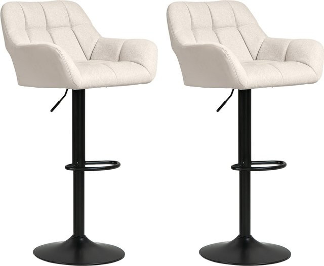 HOMCOM 2er-Set Barhocker aus Kunstleder und Stoff in Creme, höhenverstellbare Barstühle mit 360 Grad Drehsitz, Lehne und Fußstütze im Retro-Design, B/T/H: 57,5 x 52,5 x 93-114 cm - Bild 1