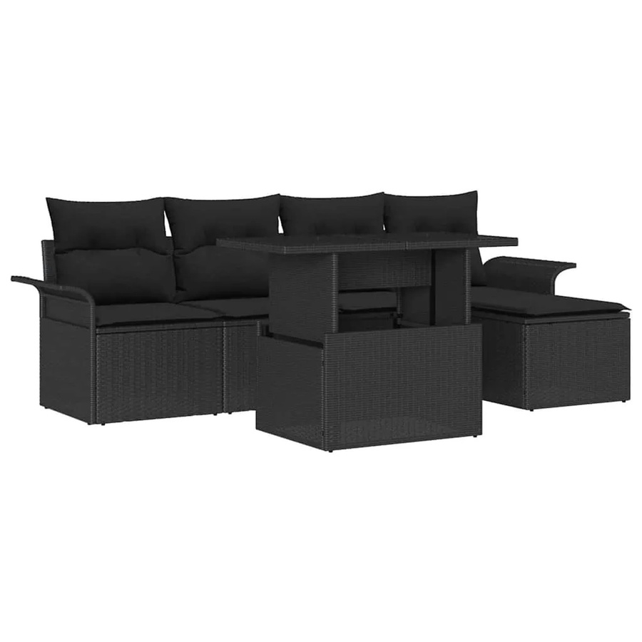 vidaXL Garten-Sofa-Set aus Poly-Rattan mit 6 Teilen und Kissen in Schwarz - Bild 2