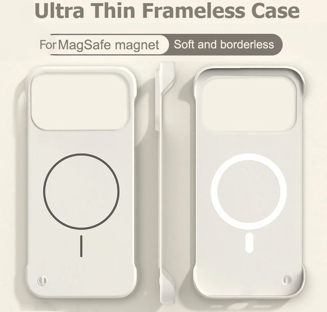 Ultradünne rahmenlose Schutzhülle für iPhone 11 bis iPhone 17 Pro Max aus mattem PC mit MagSafe Unterstützung in Grau und Weiß - Bild 1