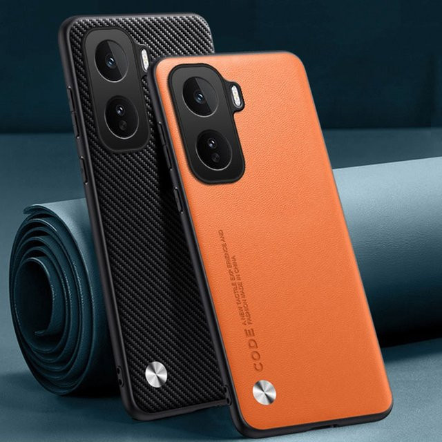 EUCAGR Luxus PU Leder Schutzhülle für Vivo iQOO Neo 11, Stoßfeste Silikon Handyhülle in Schwarz und Orange - Bild 1