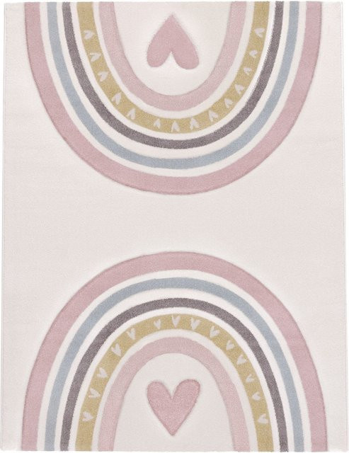 Kinderteppich Kosmos in Pink und Multicolour mit Regenbogen-Design und Hoch-Tief-Effekt, Breite: 160 cm, Tiefe: 230 cm - Bild 1