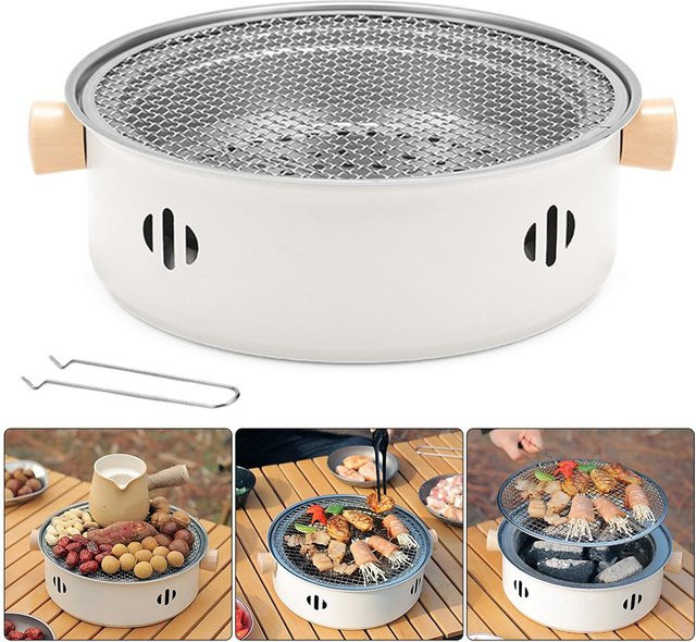 Binchi Garden Barbecue-Grill Home Tragbarer Holzkohlegrill in Weiß mit Antihaftbeschichtung für Outdoor und Camping - Bild 1
