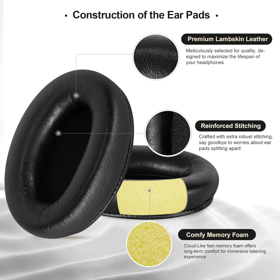 Sony WH-1000XM3 Ersatz-Ohrpolster aus Lammfell für Over-Ear-Kopfhörer in Schwarz oder Silber - Bild 3