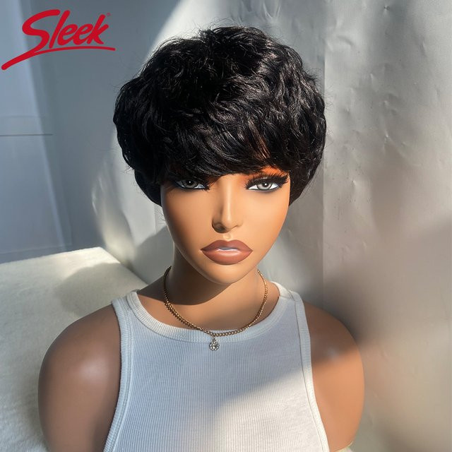 Echthaar-Perücke Pixie-Schnitt, 100 % natürliche Haare, Schwarz, Damen - Bild 1