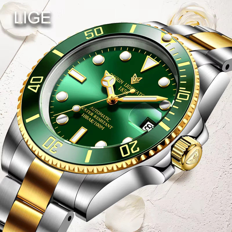 LIGE Armbanduhr, Analoguhr, Edelstahl, Grün, Damen - Bild 1