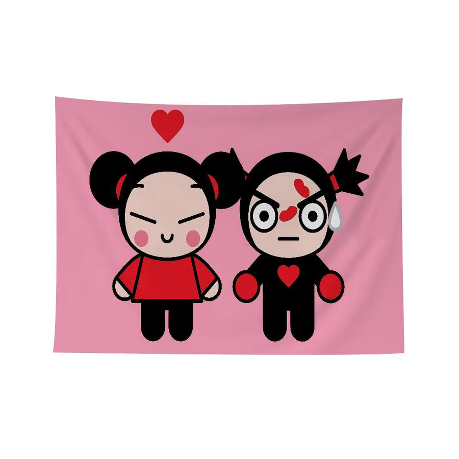 Potdemiel Anime Wandteppich Pucca und Garu in Pink für Wohnzimmer und Schlafzimmer - Bild 3