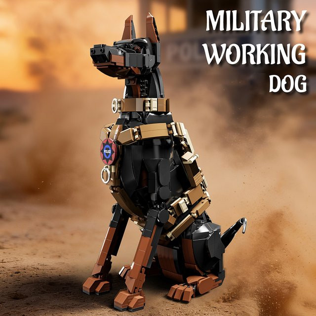M MENBIS Stadtpolizei-Hund Dobermann, Bausteine-Modell, 1300 Teile - Bild 1