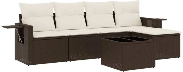 vidaXL 6-teilige Garten-Sofagarnitur aus braunem Poly-Rattan mit Kissen aus Polyester und pulverbeschichtetem Stahl - Bild 1