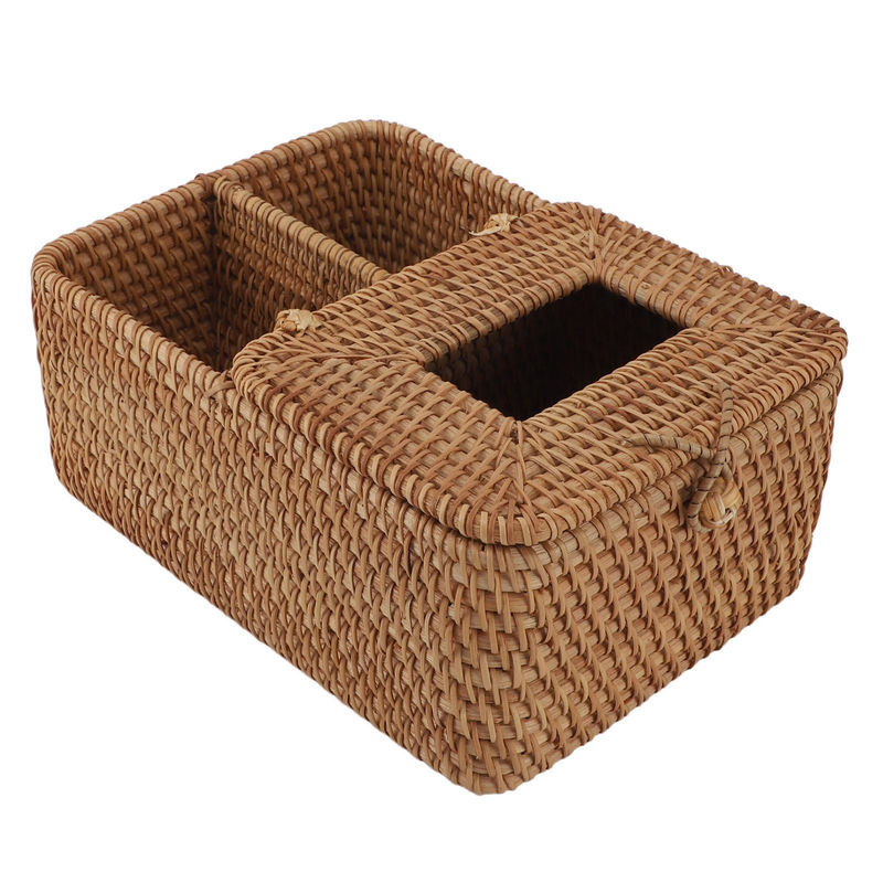 KONNWEI Rattan Taschentuchbox quadratisch in Braun mit 2 Fächern und Deckling für Fernbedienungen im Bohemian Stil - Bild 8