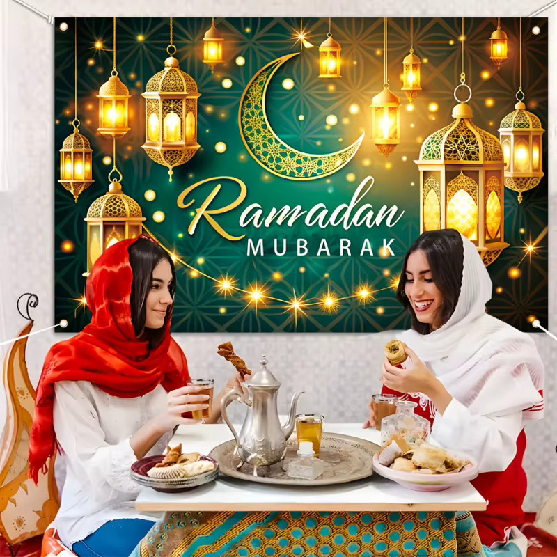 VIKAMA Ramadan-Banner Wandteppich in Gold mit orientalischem Mond-Design für die Innen- und Außendekoration - Bild 2
